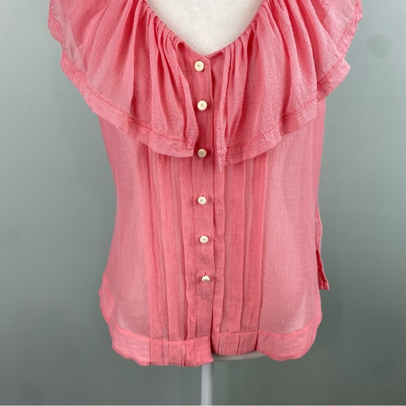 Anthro Moulinette Soeurs silk blend Ruffle button down sheer Blouse size 6 - Picture 3 of 10